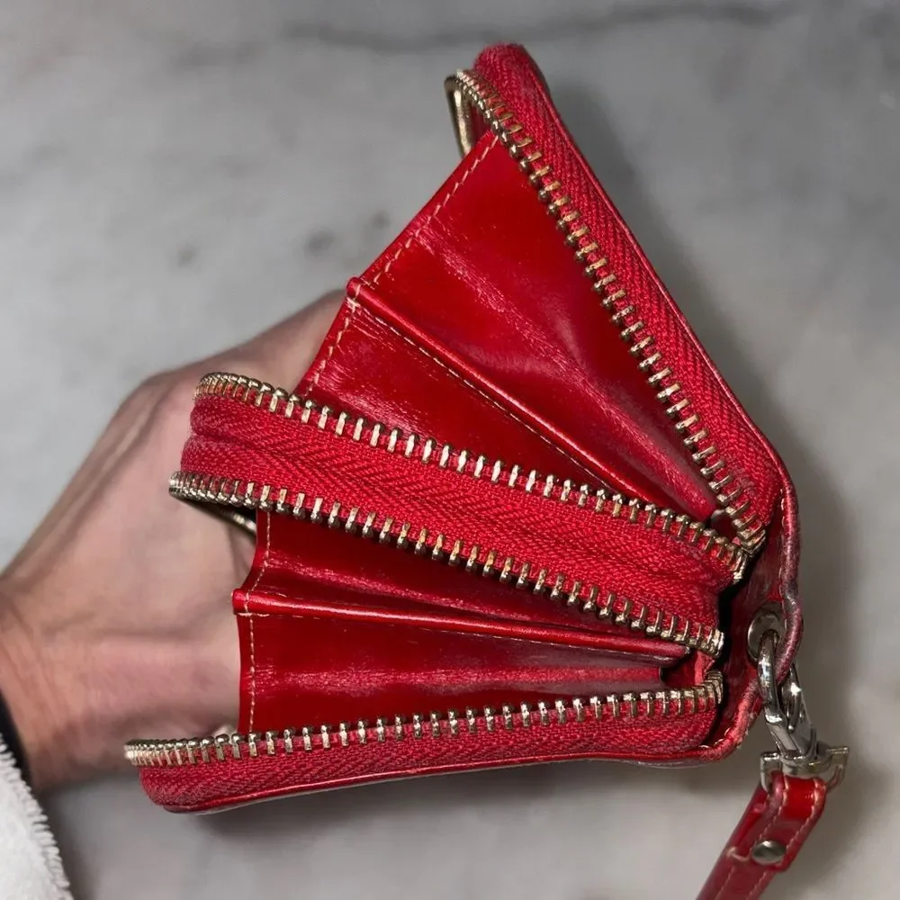 Borgasets Wallet Clutch Red Leather Double  Zip Around Wristlet